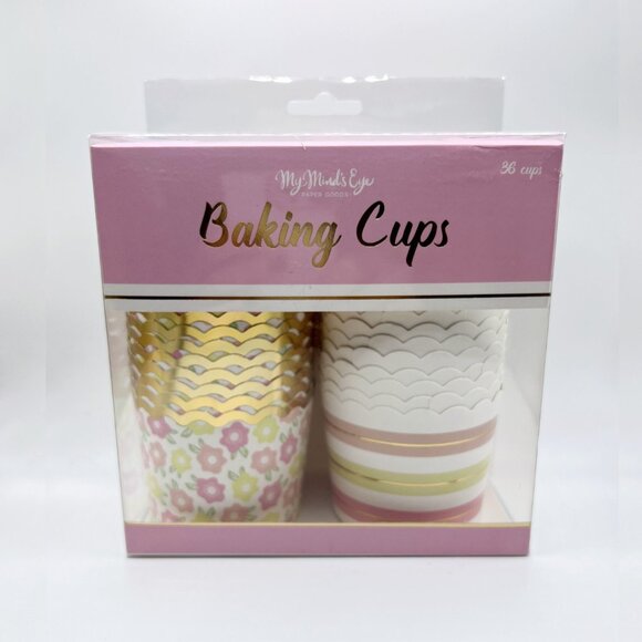 NEW 2x My Minds Eye Gold Foiled Flower & Stripe Baking Cups - 36 Count - Picture 4 of 4